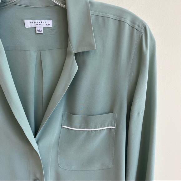 Equipment Keira Piped Sage Green Silk Button Down Shirt Women Size XS - Picture 7 of 12